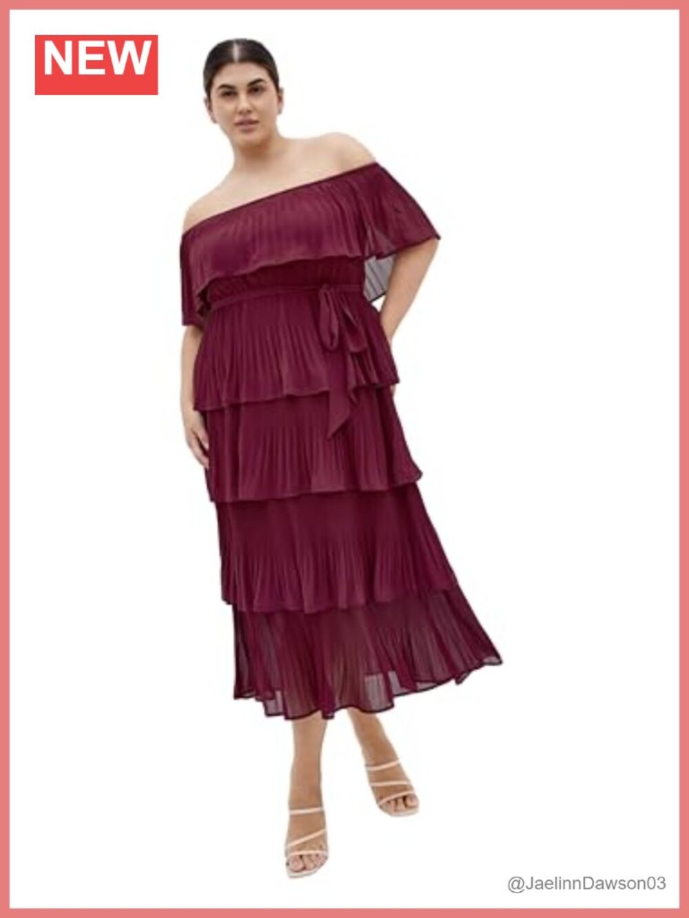 Plus Size Sweetheart Neckline Maxi Dress with Ruffle Overlay & Belt